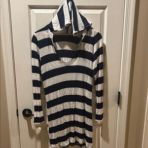 Nautica Navy and White Striped Swim Coverup